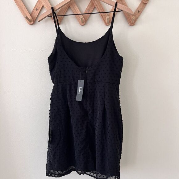 Lulus Black Swiss Dot Mini Wrap Dress - Medium - Picture 8 of 12